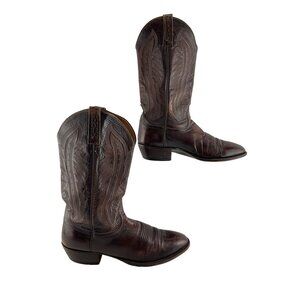 Men's Lucchese Brown Leather Almond Toe Western Cowboy Boots Size 10 D